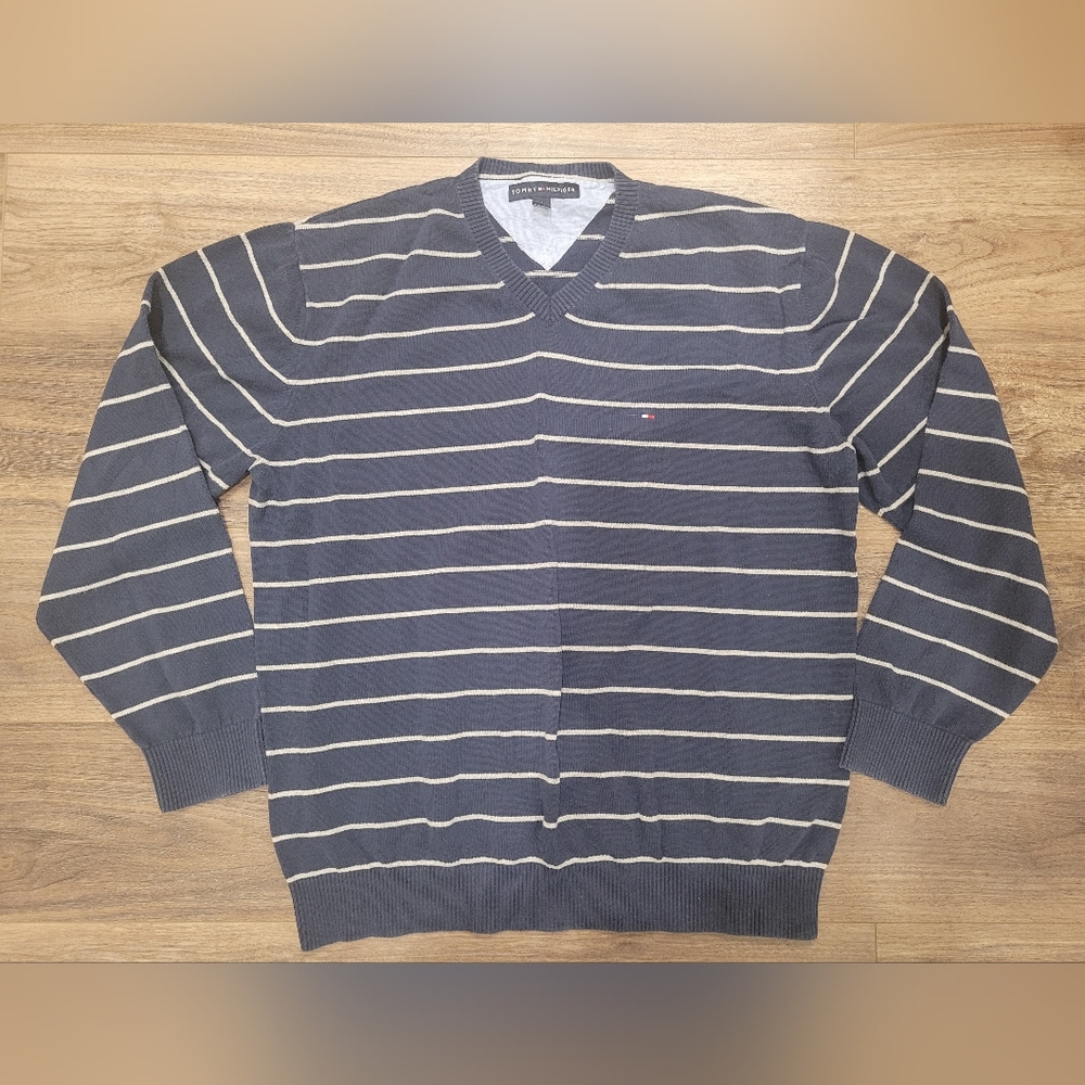 Tommy Hillfigure Men's Striped Sweater - Navy and White